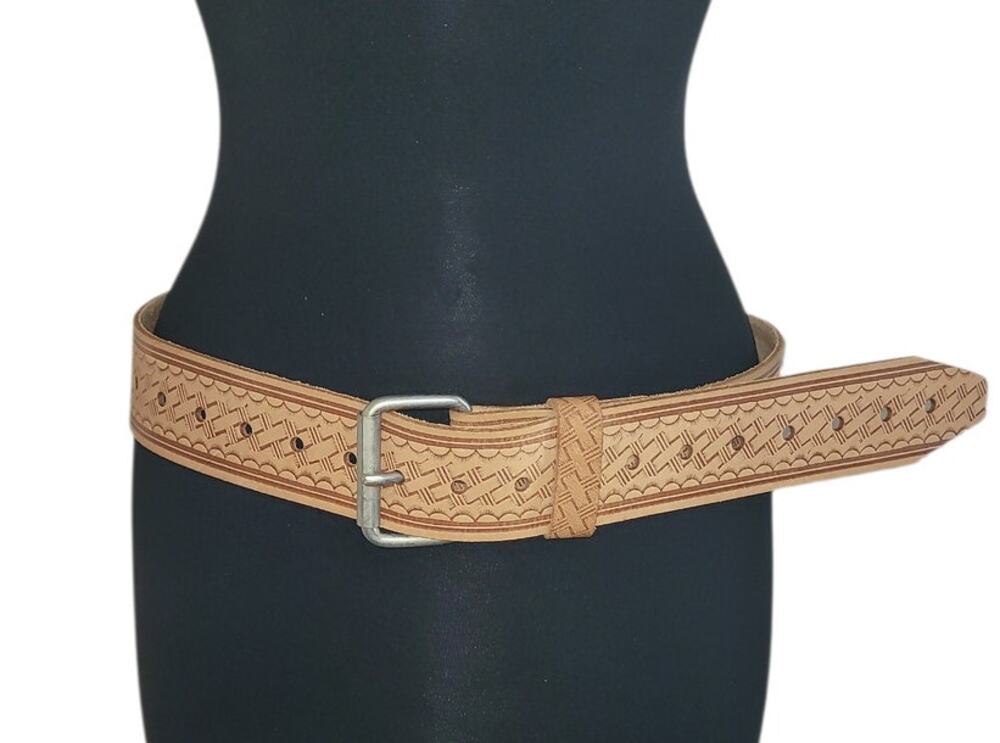 Western Leather Belt Hand-Tooled Basketweave Full-Grain Cowboy USA Made 29-46"